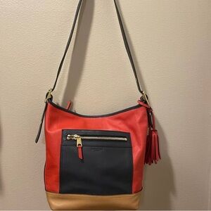 Coach Red, tan and Navy Leather Shoulder Bag